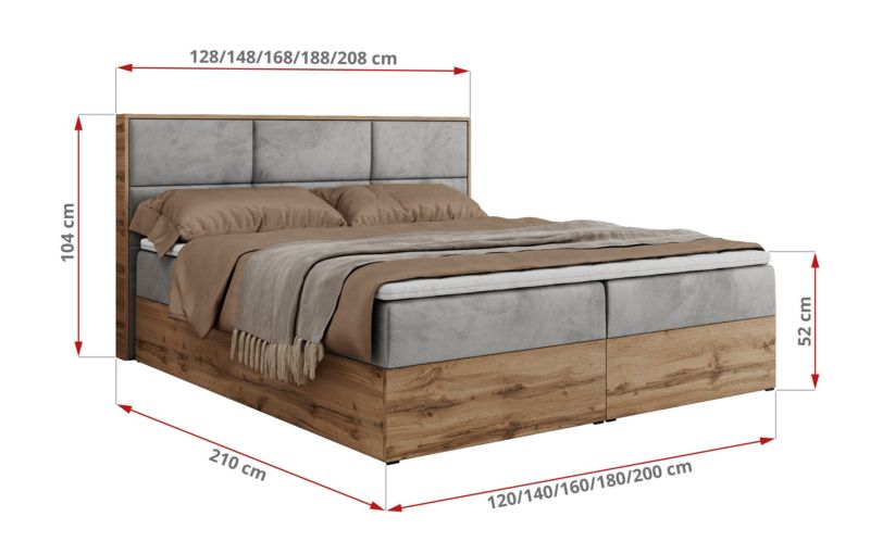 Łóżko kontynentalne MKS Meble ALBERO 2 120x200 H4 Jasnoszary welvet 1szt.