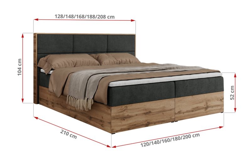 Łóżko kontynentalne MKS Meble ALBERO 2 140x200 H4 Ciemnoszary struktura 1szt.