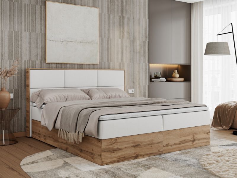 Łóżko kontynentalne MKS Meble ALBERO 2 180x200 H3 Biały ecoskóra 1szt.