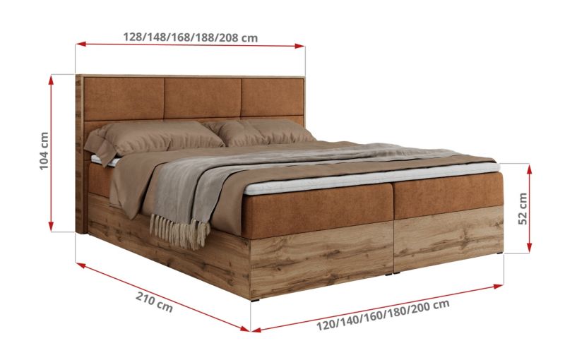 Łóżko kontynentalne MKS Meble ALBERO 2 180x200 H3 Pomarańczowy struktura 1szt.