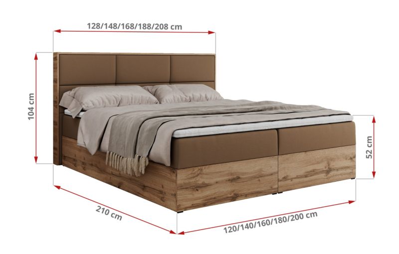 Łóżko kontynentalne MKS Meble ALBERO 2 180x200 H4 Brązowy ecoskóra 1szt.