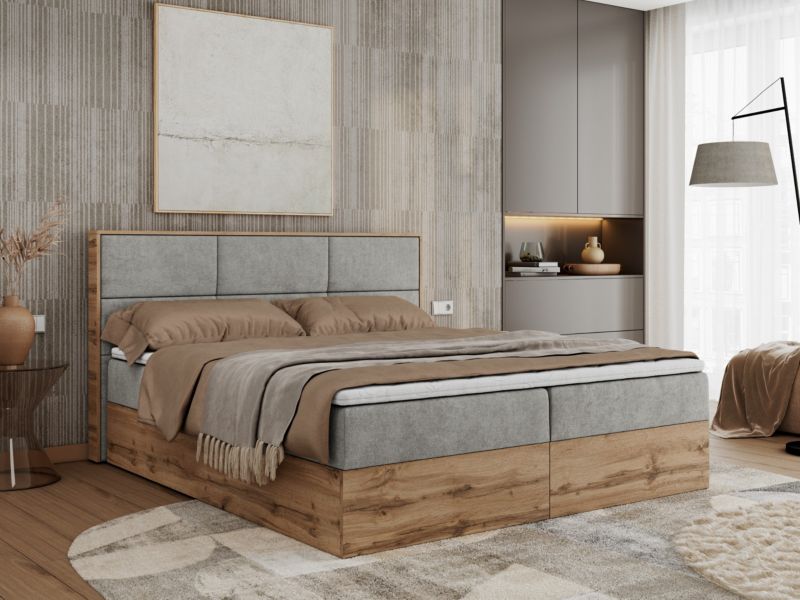 Łóżko kontynentalne MKS Meble ALBERO 2 180x200 H4 Jasnoszary struktura 1szt.