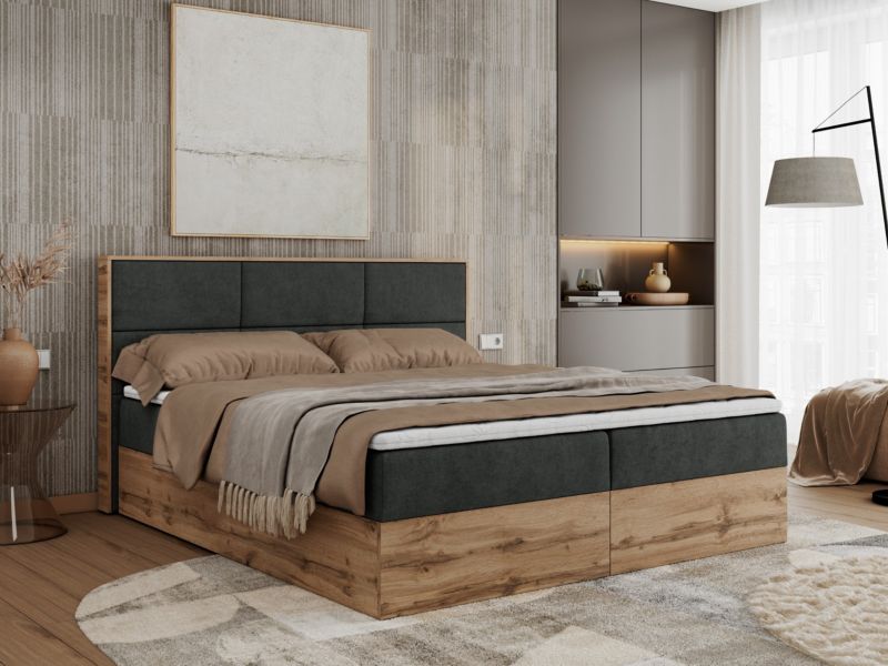 Łóżko kontynentalne MKS Meble ALBERO 2 200x200 H3 Ciemnoszary struktura 1szt.
