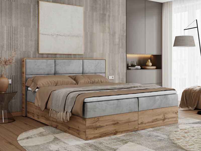 Łóżko kontynentalne MKS Meble ALBERO 2 200x200 H3 Jasnoszary welvet 1szt.