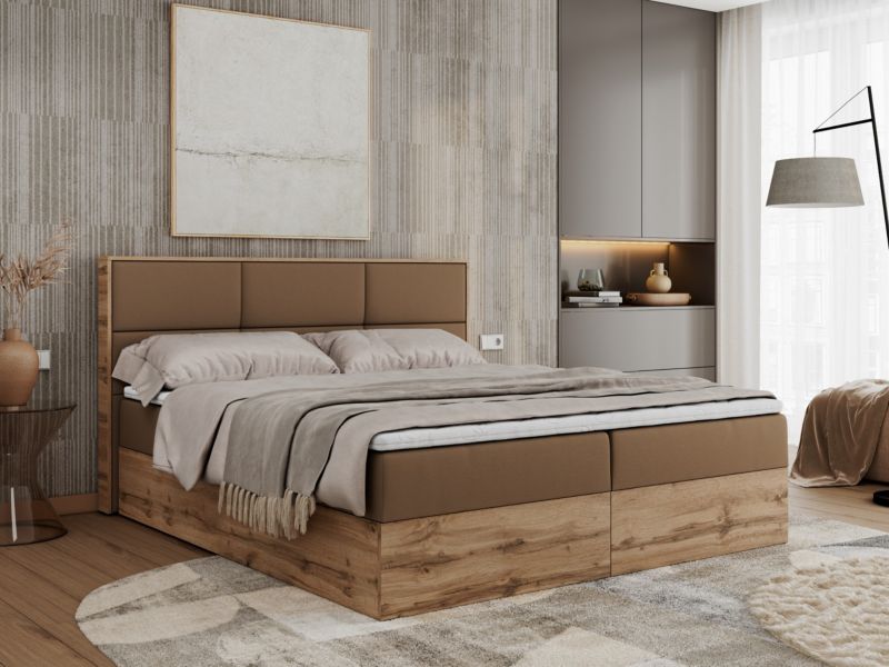 Łóżko kontynentalne MKS Meble ALBERO 2 200x200 H4 Brązowy ecoskóra 1szt.