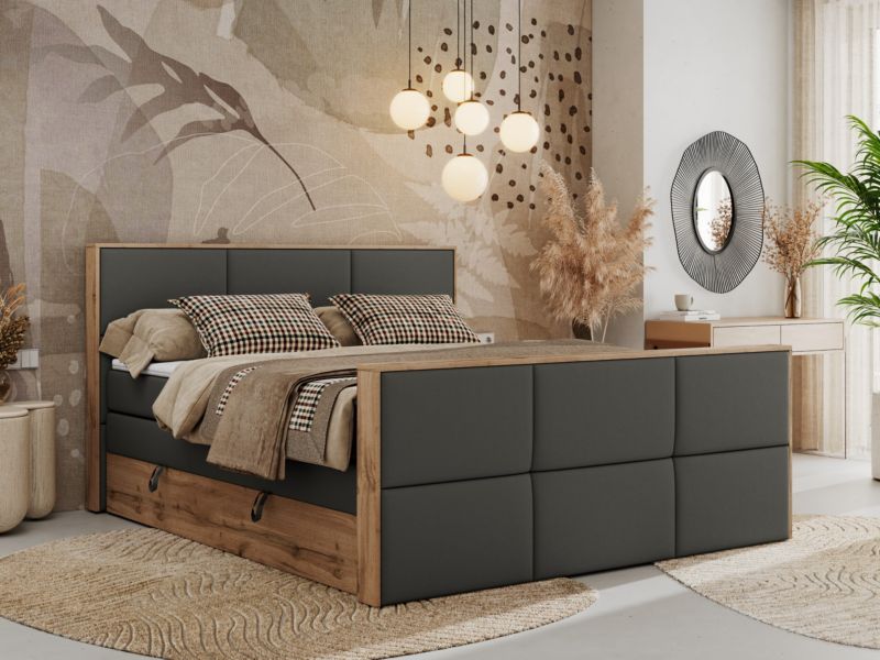 Łóżko kontynentalne MKS Meble ALBERO 2 KING DUO 140x200 H3 Szary ecoskóra 1szt.
