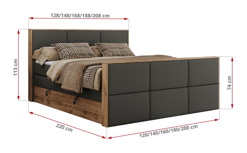 Łóżko kontynentalne MKS Meble ALBERO 2 KING DUO 140x200 H3 Szary ecoskóra 1szt.