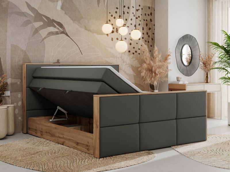 Łóżko kontynentalne MKS Meble ALBERO 2 KING DUO 140x200 H3 Szary ecoskóra 1szt.