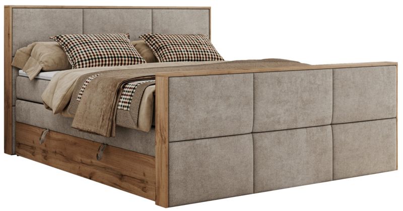 Łóżko kontynentalne MKS Meble ALBERO 2 KING DUO 160x200 H3 Beżowy struktura 1szt.