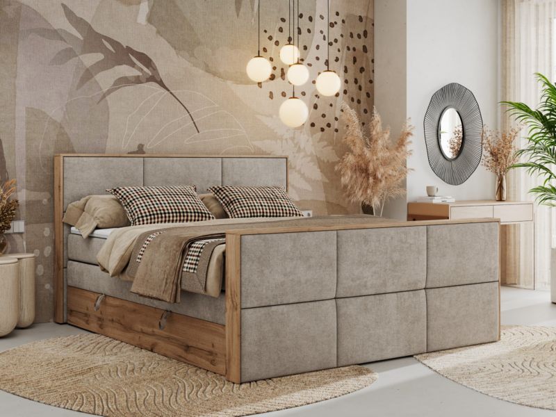 Łóżko kontynentalne MKS Meble ALBERO 2 KING DUO 160x200 H3 Beżowy struktura 1szt.