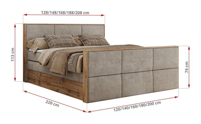 Łóżko kontynentalne MKS Meble ALBERO 2 KING DUO 160x200 H3 Beżowy struktura 1szt.