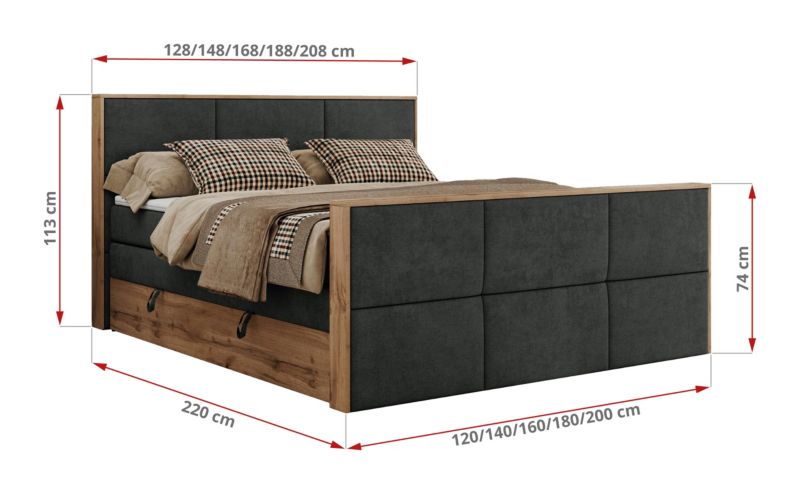 Łóżko kontynentalne MKS Meble ALBERO 2 KING DUO 160x200 H3 Ciemnoszary struktura 1szt.