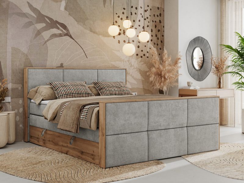 Łóżko kontynentalne MKS Meble ALBERO 2 KING DUO 180x200 H3 Jasnoszary struktura 1szt.