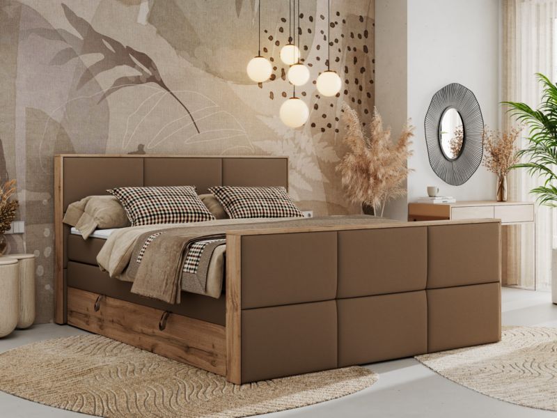 Łóżko kontynentalne MKS Meble ALBERO 2 KING DUO 200x200 H3 Brązowy ecoskóra 1szt.
