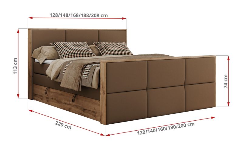 Łóżko kontynentalne MKS Meble ALBERO 2 KING DUO 200x200 H3 Brązowy ecoskóra 1szt.