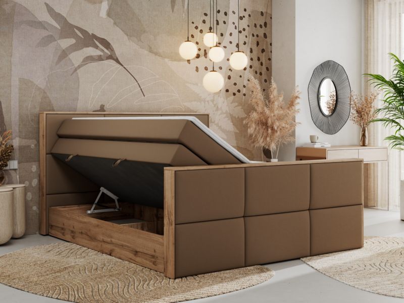 Łóżko kontynentalne MKS Meble ALBERO 2 KING DUO 200x200 H3 Brązowy ecoskóra 1szt.