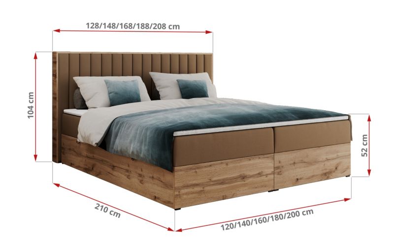 Łóżko kontynentalne MKS Meble ALBERO 4 120x200 H3 Brązowy ecoskóra 1szt.