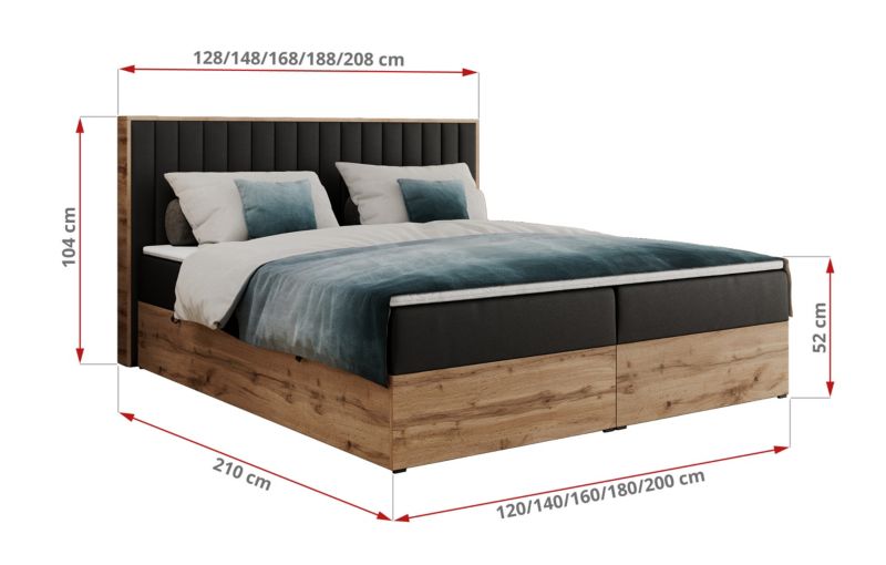 Łóżko kontynentalne MKS Meble ALBERO 4 120x200 H4 Czarny ecoskóra 1szt.