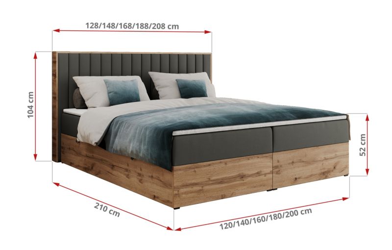 Łóżko kontynentalne MKS Meble ALBERO 4 140x200 H4 Szary ecoskóra 1szt.
