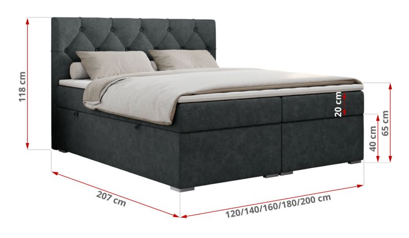 Łóżko kontynentalne MKS Meble ALDA 160x200 H4 ciemnoszary struktura 1szt.