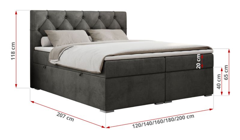Łóżko kontynentalne MKS Meble ALDA 180x200 H3 ciemnoszary welwet 1szt.