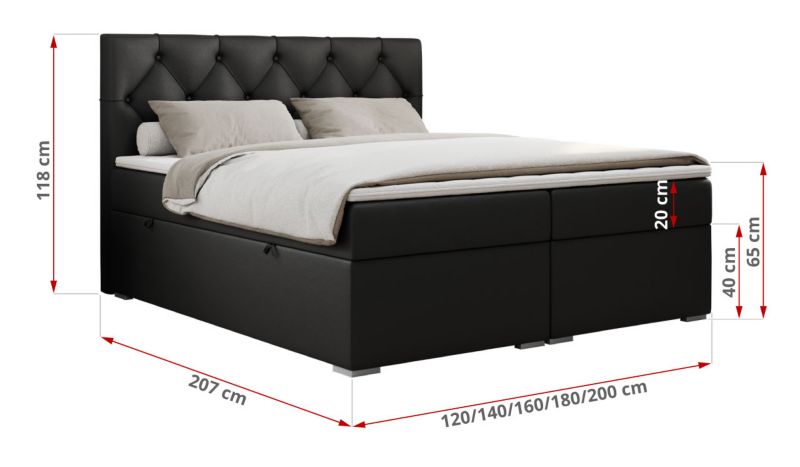 Łóżko kontynentalne MKS Meble ALDA 180x200 H3 czarny ekoskóra 1szt.