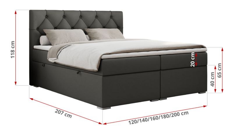 Łóżko kontynentalne MKS Meble ALDA 180x200 H4 ciemnoszary ekoskóra 1szt.