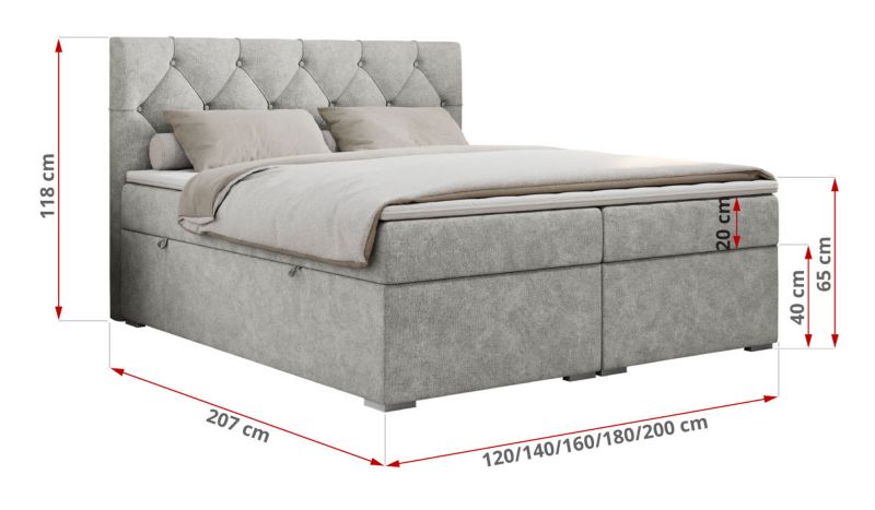 Łóżko kontynentalne MKS Meble ALDA 180x200 H4 jasnoszary struktura 1szt.