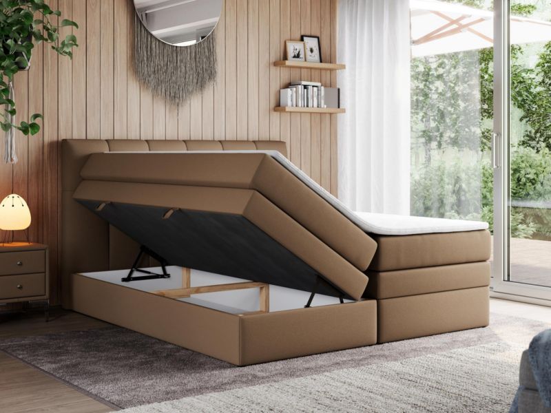 Łóżko kontynentalne MKS Meble ALVIN KING 140x200 H3 Brązowy ecoskóra 1szt.