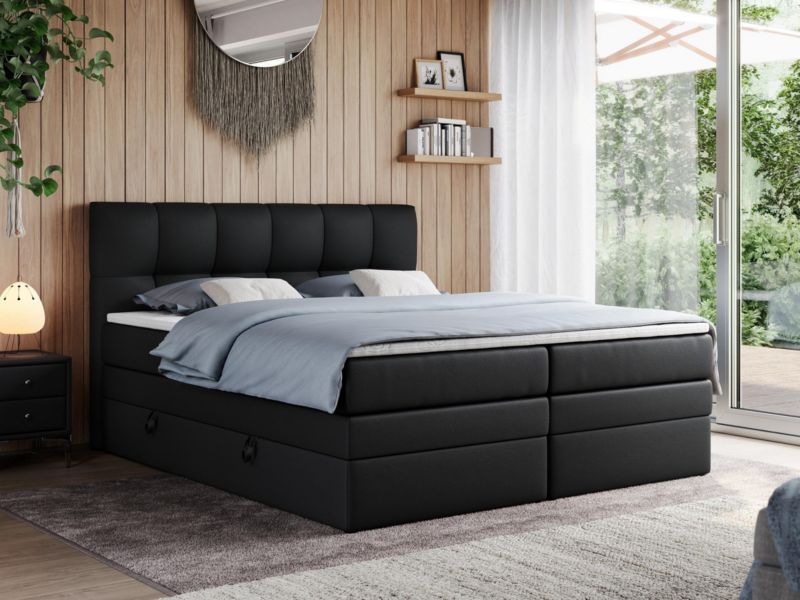 Łóżko kontynentalne MKS Meble ALVIN KING 140x200 H3 Czarny ecoskóra 1szt.