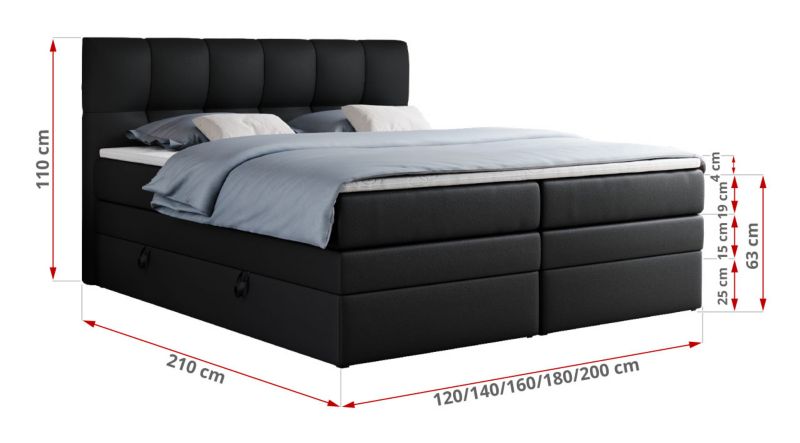 Łóżko kontynentalne MKS Meble ALVIN KING 140x200 H3 Czarny ecoskóra 1szt.