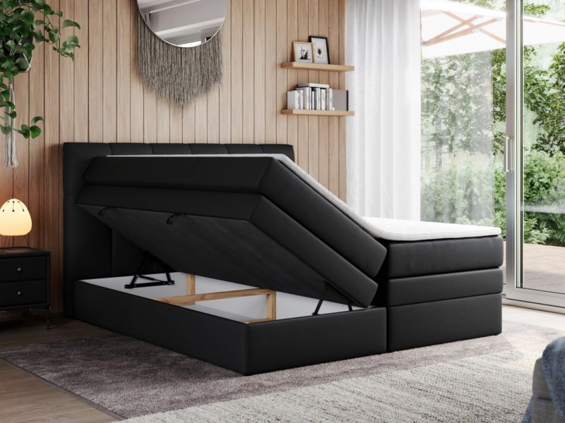 Łóżko kontynentalne MKS Meble ALVIN KING 140x200 H4 Czarny ecoskóra 1szt.