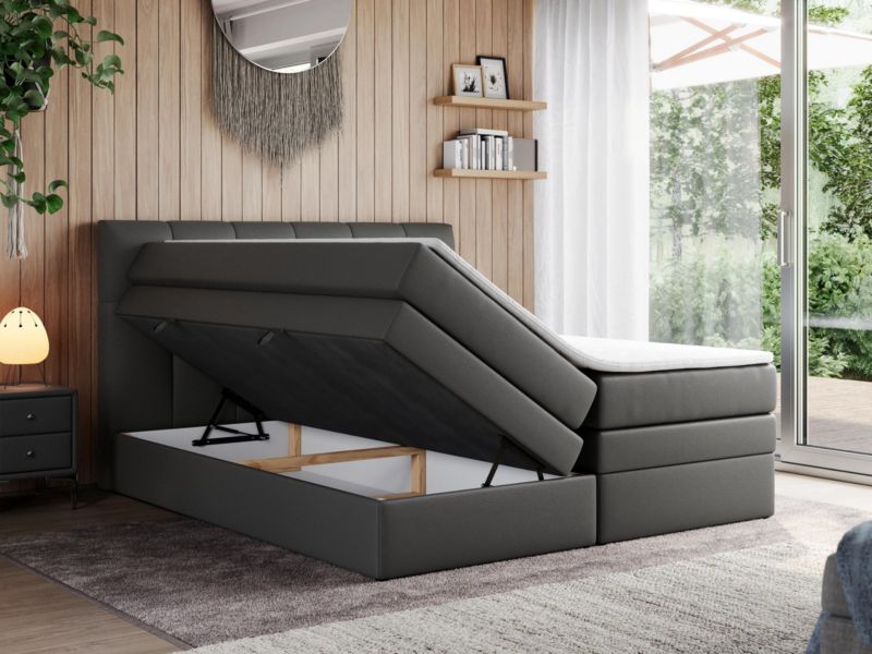 Łóżko kontynentalne MKS Meble ALVIN KING 140x200 H4 Szary ecoskóra 1szt.