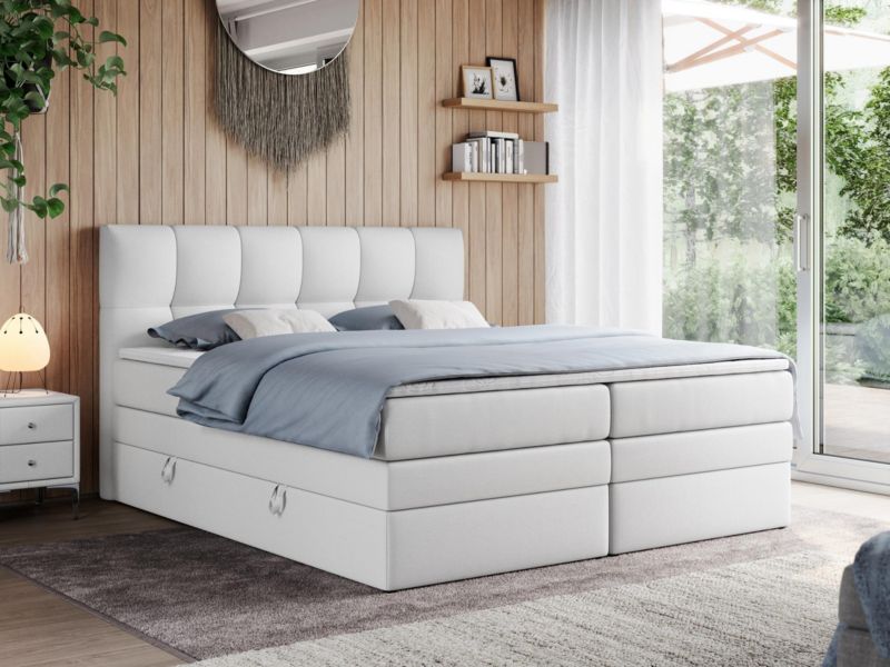 Łóżko kontynentalne MKS Meble ALVIN KING 160x200 H4 Biały ecoskóra 1szt.
