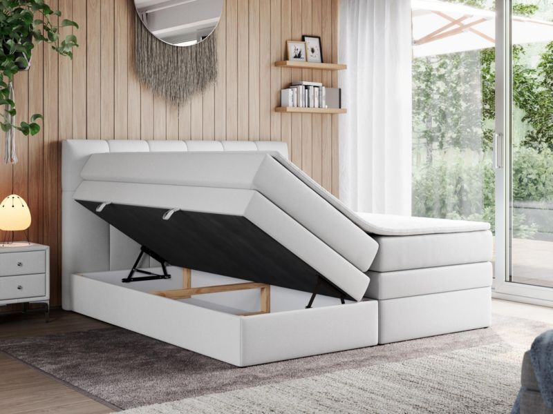 Łóżko kontynentalne MKS Meble ALVIN KING 160x200 H4 Biały ecoskóra 1szt.