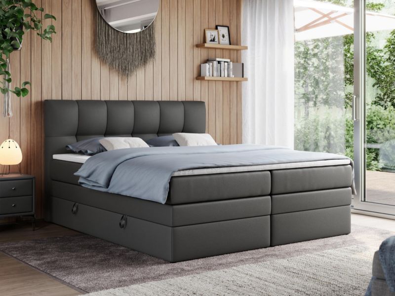 Łóżko kontynentalne MKS Meble ALVIN KING 160x200 H4 Szary ecoskóra 1szt.