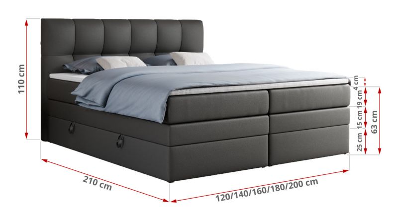 Łóżko kontynentalne MKS Meble ALVIN KING 160x200 H4 Szary ecoskóra 1szt.