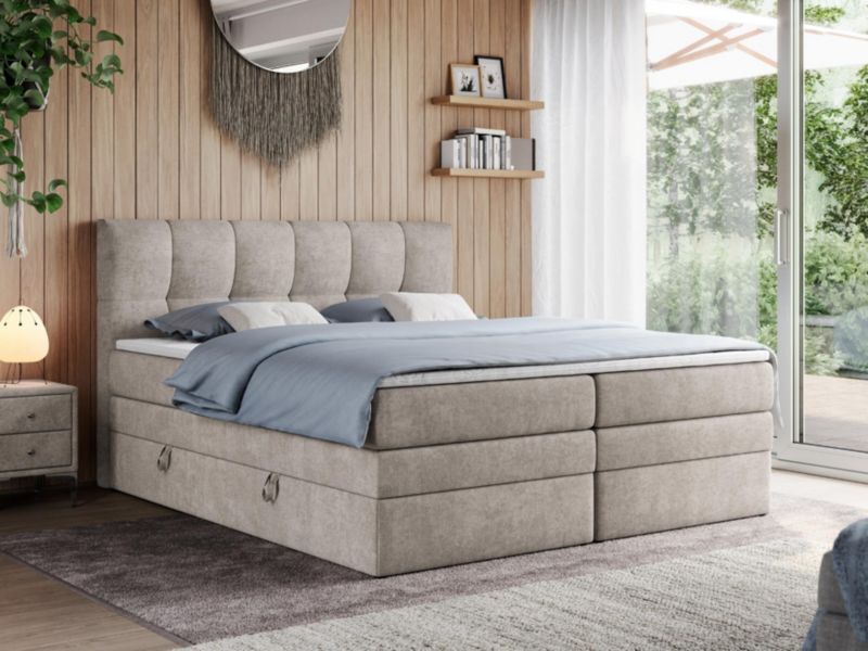 Łóżko kontynentalne MKS Meble ALVIN KING 180x200 H3 Beżowy struktura 1szt.