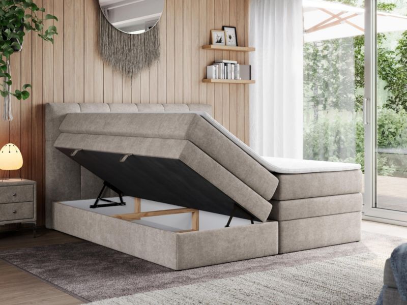 Łóżko kontynentalne MKS Meble ALVIN KING 180x200 H4 Beżowy struktura 1szt.