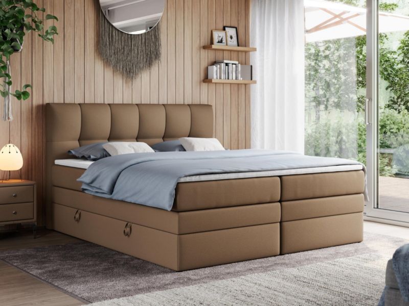 Łóżko kontynentalne MKS Meble ALVIN KING 180x200 H4 Brązowy ecoskóra 1szt.