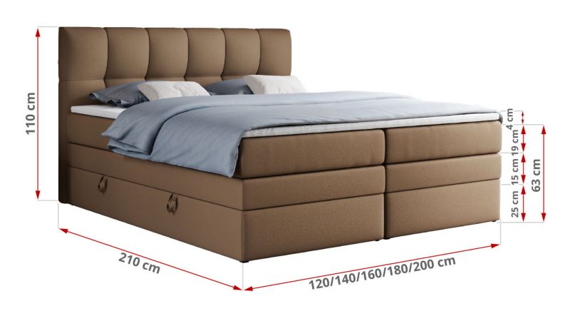 Łóżko kontynentalne MKS Meble ALVIN KING 180x200 H4 Brązowy ecoskóra 1szt.
