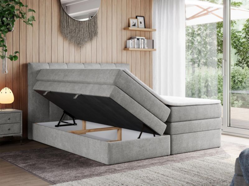 Łóżko kontynentalne MKS Meble ALVIN KING 180x200 H4 Jasnoszary struktura 1szt.