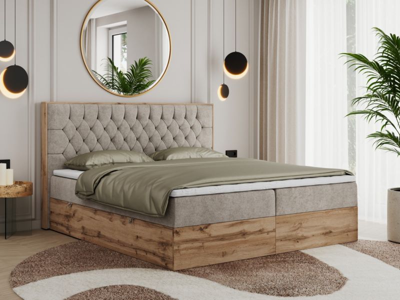 Łóżko kontynentalne MKS Meble AMORE 140x200 H3 beżowy struktura 1szt.