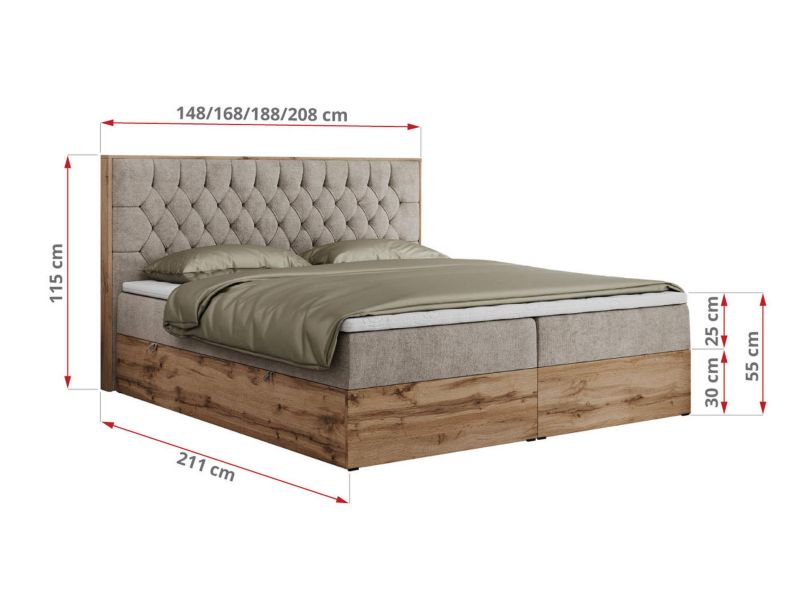 Łóżko kontynentalne MKS Meble AMORE 140x200 H3 beżowy struktura 1szt.