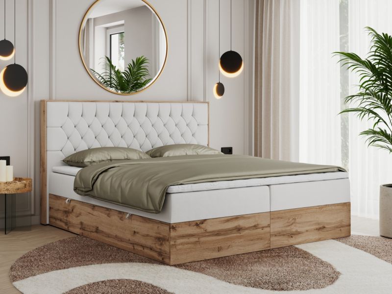 Łóżko kontynentalne MKS Meble AMORE 140x200 H3 biały ekoskóra 1szt.