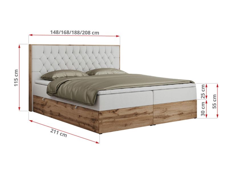 Łóżko kontynentalne MKS Meble AMORE 140x200 H3 biały ekoskóra 1szt.
