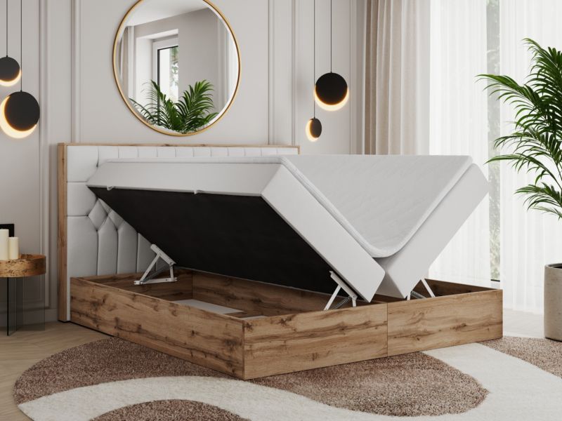 Łóżko kontynentalne MKS Meble AMORE 140x200 H3 biały ekoskóra 1szt.
