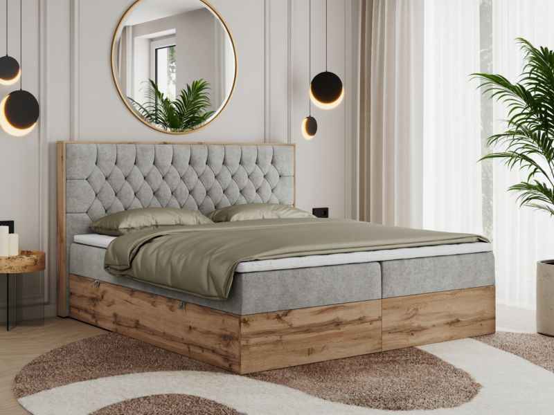 Łóżko kontynentalne MKS Meble AMORE 140x200 H3 jasnoszary struktura 1szt.