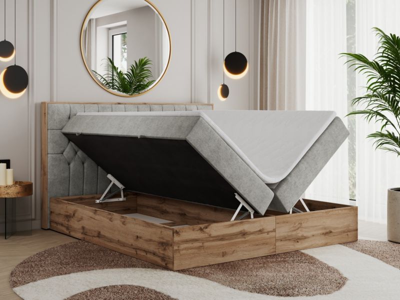 Łóżko kontynentalne MKS Meble AMORE 140x200 H3 jasnoszary struktura 1szt.