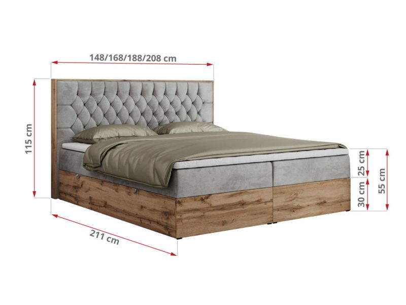 Łóżko kontynentalne MKS Meble AMORE 140x200 H3 jasnoszary welwet 1szt.